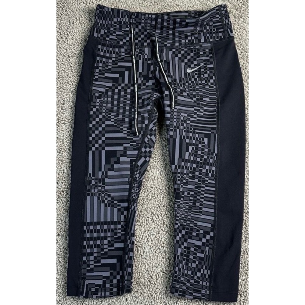 Nike Dri-FIT Running Crops Womens Small Black Grey Geometric Print Legging small